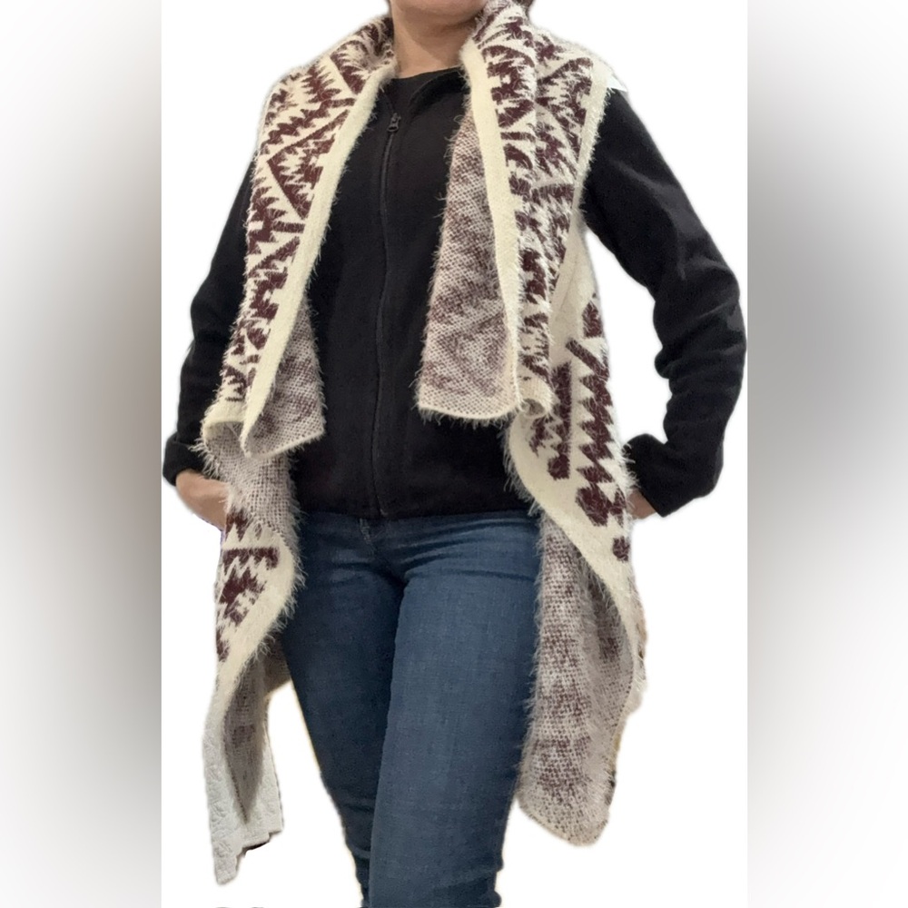 Geometric, Aztec Pattern Burgundy/Cream Sweater, Vest, Western Navajo, Boho